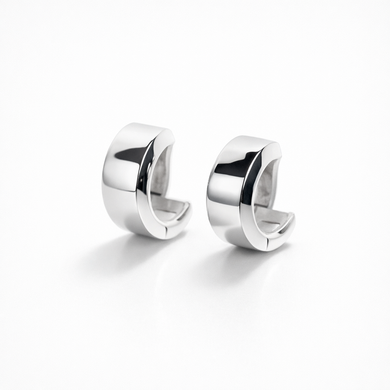 Bold Silver Huggie Hoop Earrings