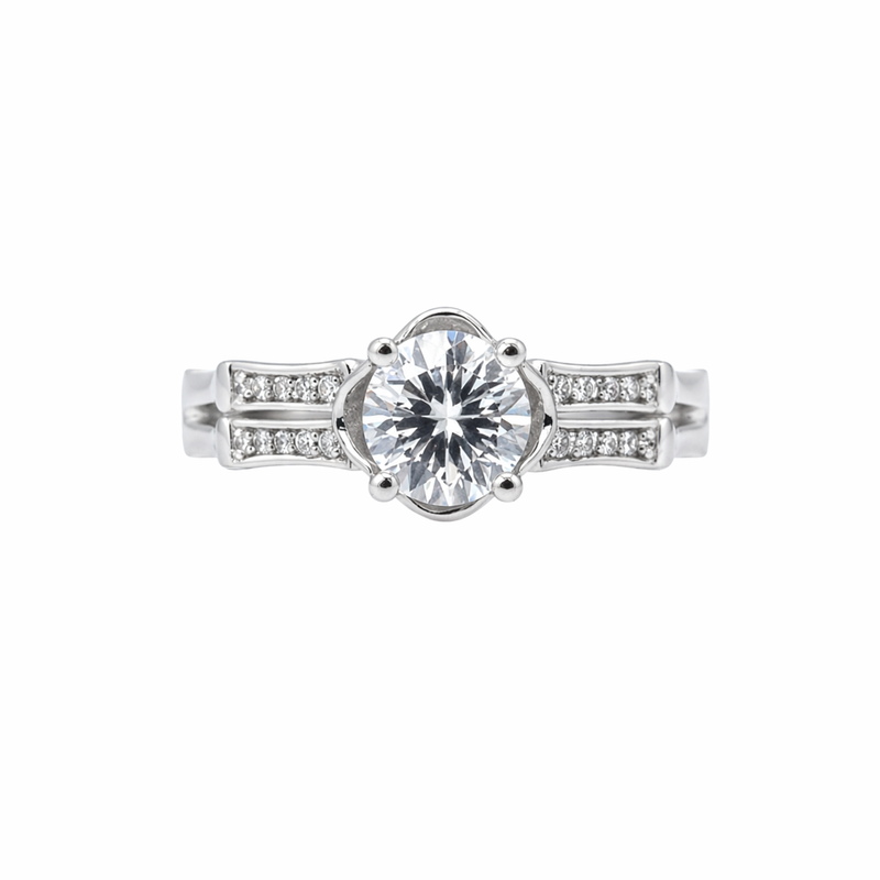 Elegant solitaire ring with sparkling side accents.