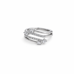 Elegant white gold multi-band ring with sparkling pavé diamonds and delicate pear-cut accents