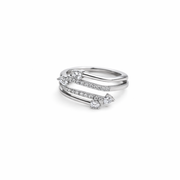 Elegant white gold multi-band ring with sparkling pavé diamonds and delicate pear-cut accents