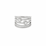 Sleek multi-band diamond ring with twin halo sparkle.