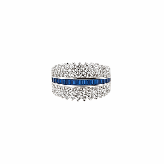 Elegant diamond band with sapphire centerpiece