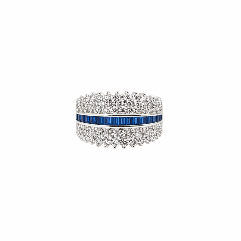 Elegant diamond band with sapphire centerpiece