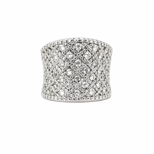 Wide diamond-studded band with intricate sparkle