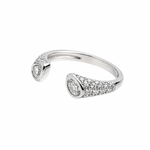 Elegant open-end silver ring with dual sparkling stones.