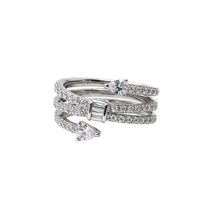 Elegant multi-band diamond ring with modern sparkle.