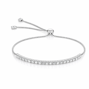 Elegant silver adjustable bracelet with sparkling stones.