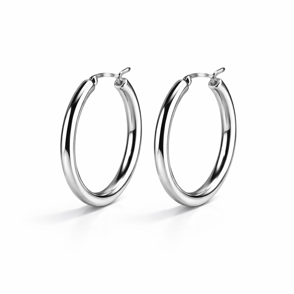 Classic Slim Silver Hoop Earrings (Big)
