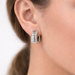 Textured Ribbed Silver Hoop Earrings