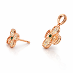 Floral Green Stone Rose Gold Pendant And Stud Set