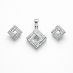 Modern Geometric Silver Pendant And Stud Set