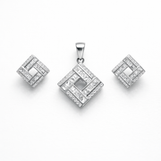 Modern Geometric Silver Pendant And Stud Set