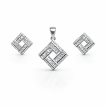 Modern Geometric Silver Pendant And Stud Set