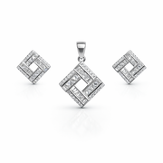 Modern Geometric Silver Pendant And Stud Set