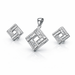 Modern Geometric Silver Pendant And Stud Set