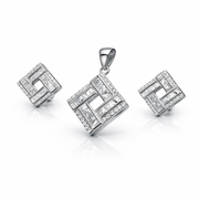 Modern Geometric Silver Pendant And Stud Set