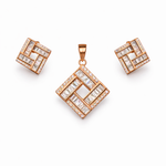 Rose Gold Geometric Crystal Pendant And Stud Set