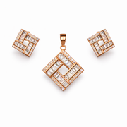 Rose Gold Geometric Crystal Pendant And Stud Set