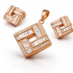 Rose Gold Geometric Crystal Pendant And Stud Set