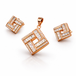 Rose Gold Geometric Crystal Pendant And Stud Set