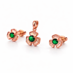 Emerald Flower Rose Gold Pendant And Stud Set