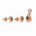 Emerald Flower Rose Gold Pendant And Stud Set