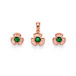 Emerald Flower Rose Gold Pendant And Stud Set