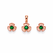 Emerald Flower Rose Gold Pendant And Stud Set