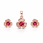 Ruby Flower Rose Gold Pendant And Stud Set