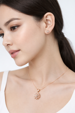 Crystal Floral Bloom Rose Gold Pendant And Stud Set