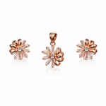 Crystal Floral Bloom Rose Gold Pendant And Stud Set