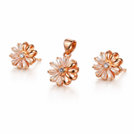 Crystal Floral Bloom Rose Gold Pendant And Stud Set
