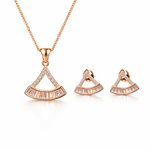 Rose Gold Minimalist Fan-Shaped Pendant And Studs Set