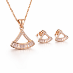 Rose Gold Minimalist Fan-Shaped Pendant And Studs Set
