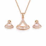 Rose Gold Minimalist Fan-Shaped Pendant And Studs Set