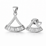 Silver Minimalist Fan-Shaped Pendant And Stud Set