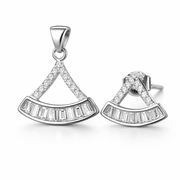 Silver Minimalist Fan-Shaped Pendant And Stud Set