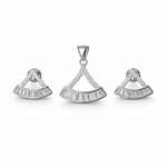 Silver Minimalist Fan-Shaped Pendant And Stud Set
