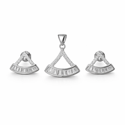 Silver Minimalist Fan-Shaped Pendant And Stud Set
