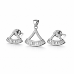 Silver Minimalist Fan-Shaped Pendant And Stud Set