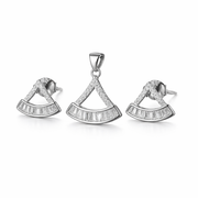 Silver Minimalist Fan-Shaped Pendant And Stud Set