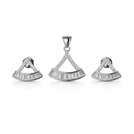 Silver Minimalist Fan-Shaped Pendant And Stud Set