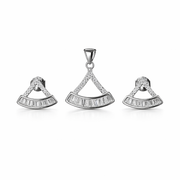 Silver Minimalist Fan-Shaped Pendant And Stud Set