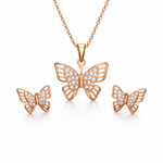 Rose Gold Butterfly Crystal Pendant And Stud Set