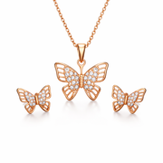 Rose Gold Butterfly Crystal Pendant And Stud Set