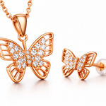 Rose Gold Butterfly Crystal Pendant And Stud Set