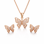 Rose Gold Butterfly Crystal Pendant And Stud Set