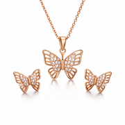 Rose Gold Butterfly Crystal Pendant And Stud Set