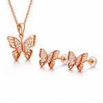 Rose Gold Butterfly Crystal Pendant And Stud Set