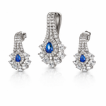 Silver Royal Blue Stone Pendant And Stud Set